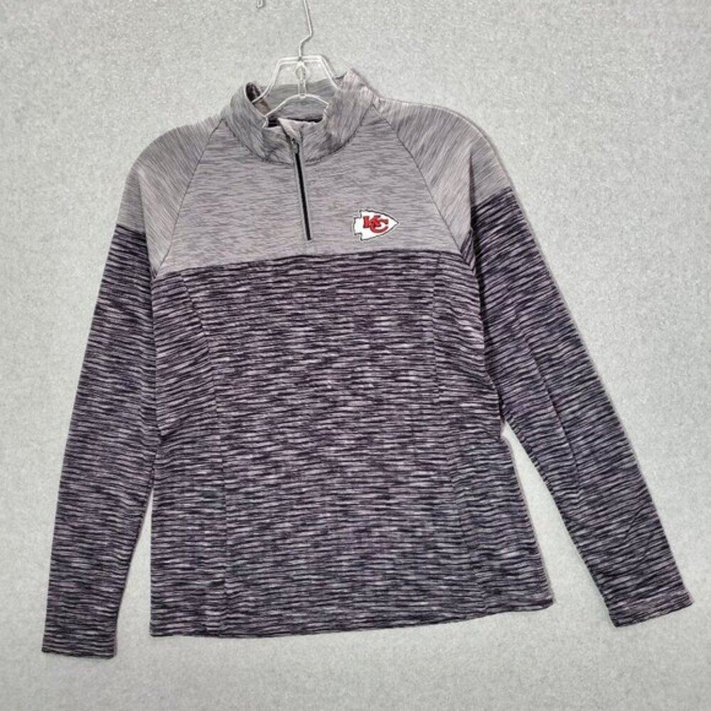 Kansas City Chiefs Women Sweatshirt‎ Small Gray Colorblock Antigua Logo 1/4 Zip